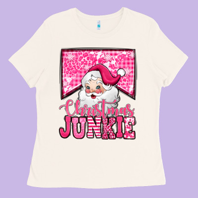 Pink Christmas Junkie Santa Claus Ladies Tee Designed By Jasminsmagicworld