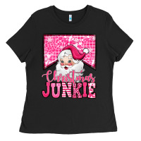 Black pink Christmas junkie Santa Claus Ladies Tee - Jasminsmagicworld