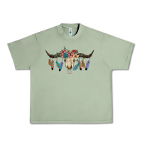 Oil Green Texas Longhorn Bull Skull Urban Heavy Tee - JahusDesignShop