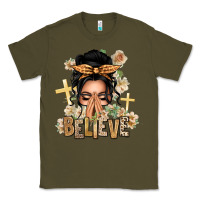 Army Green Black Hair Believe Praying Caucasian Messy Bun Classic Tee - texasbilliewilder