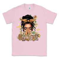 Bubblegum Pink Black Hair Believe Praying Caucasian Messy Bun Classic Tee - texasbilliewilder