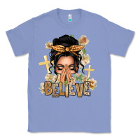 Colony Blue Black Hair Believe Praying Caucasian Messy Bun Classic Tee - texasbilliewilder