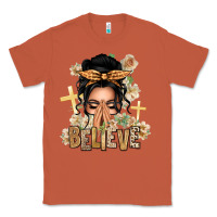 Copper Black Hair Believe Praying Caucasian Messy Bun Classic Tee - texasbilliewilder