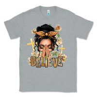 Heather Grey Black Hair Believe Praying Caucasian Messy Bun Classic Tee - texasbilliewilder
