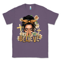 Lavender Black Hair Believe Praying Caucasian Messy Bun Classic Tee - texasbilliewilder