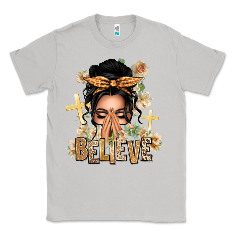 Black Hair Believe Praying Caucasian Messy Bun Classic Tee by texasbilliewilder | Teevron