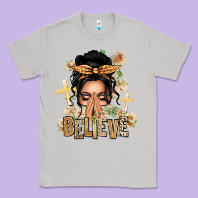 Black Hair Believe Praying Caucasian Messy Bun Classic Tee Designed By Texasbilliewilder