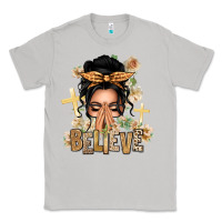Moon Dust Black Hair Believe Praying Caucasian Messy Bun Classic Tee - texasbilliewilder