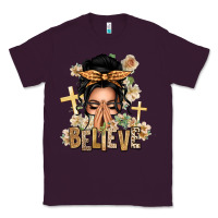 Plum Black Hair Believe Praying Caucasian Messy Bun Classic Tee - texasbilliewilder