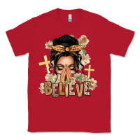 Red Black Hair Believe Praying Caucasian Messy Bun Classic Tee - texasbilliewilder