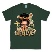 Sports Green Black Hair Believe Praying Caucasian Messy Bun Classic Tee - texasbilliewilder