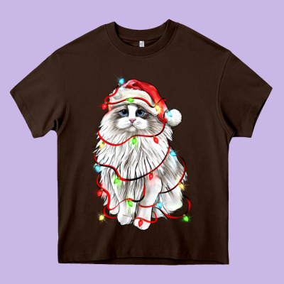 Christmas Ragdoll Cat Heavy Core Tee Designed By Lillyallendesigns