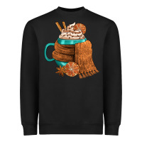 Black Winter Coffee Cup With Scarf Heavyweight Sweatshirt - FaDigitalArtStudio