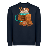 Navy Winter Coffee Cup With Scarf Heavyweight Sweatshirt - FaDigitalArtStudio