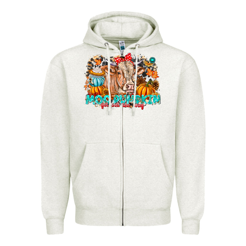 Moo Pumpkin Get Out The Way Zipper Hoodie by CowhideDigitalArt | Teevron
