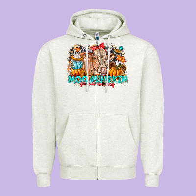 Moo Pumpkin Get Out The Way Zipper Hoodie Designed By Cowhidedigitalart