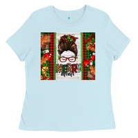 Baby Blue Christmas merry mama messy bun Ladies Tee - Jasminsmagicworld