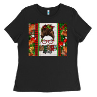 Black Christmas merry mama messy bun Ladies Tee - Jasminsmagicworld