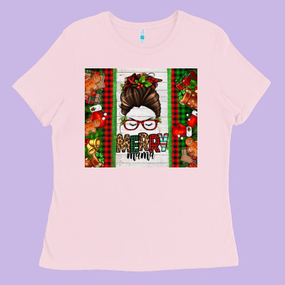 Christmas Merry Mama Messy Bun Ladies Tee Designed By Jasminsmagicworld