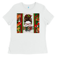 White Christmas merry mama messy bun Ladies Tee - Jasminsmagicworld