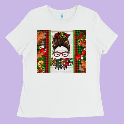 Christmas Merry Mama Messy Bun Ladies Tee Designed By Jasminsmagicworld