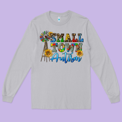Small Town Autism Long Sleeve Tee Designed By Cowgirlartshop