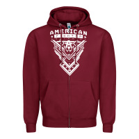Burgundy American Fighter 3 Zipper Hoodie - lanVoArt