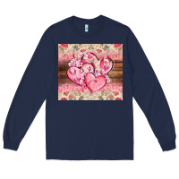 Navy cancer hearts Long Sleeve Tee - CowGirlArtShop