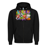 Black Spooky Vibes Ghost Zipper Hoodie - CowhideDigitalArt