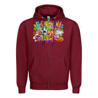 Burgundy Spooky Vibes Ghost Zipper Hoodie - CowhideDigitalArt