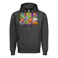 Charcoal Heather Spooky Vibes Ghost Zipper Hoodie - CowhideDigitalArt