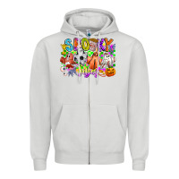 Dove Grey Spooky Vibes Ghost Zipper Hoodie - CowhideDigitalArt