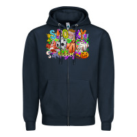 Navy Spooky Vibes Ghost Zipper Hoodie - CowhideDigitalArt