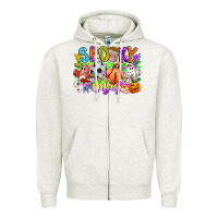 Oatmeal Heather Spooky Vibes Ghost Zipper Hoodie - CowhideDigitalArt