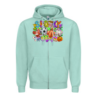 Seafoam Spooky Vibes Ghost Zipper Hoodie - CowhideDigitalArt