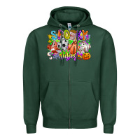 Sports Green Spooky Vibes Ghost Zipper Hoodie - CowhideDigitalArt