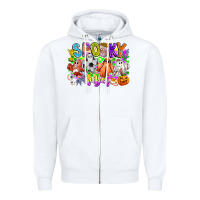 White Spooky Vibes Ghost Zipper Hoodie - CowhideDigitalArt