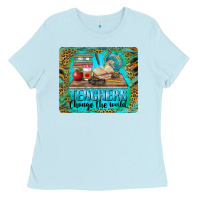 Baby Blue teachers change the world mousepad Ladies Tee - BarkalooDesign