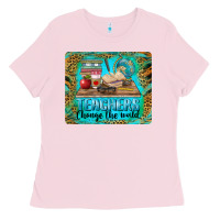 Bubblegum Pink teachers change the world mousepad Ladies Tee - BarkalooDesign