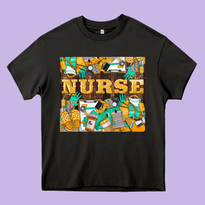Green And Yellow Nurse Heavy Core Tee Designed By Lillyallendesigns