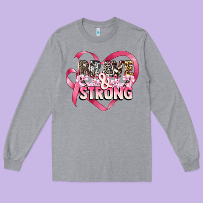 Brave And Strong Cancer Awareness Long Sleeve Tee Designed By Cowgirlartshop