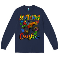 Navy autism crusher Long Sleeve Tee - CowGirlArtShop