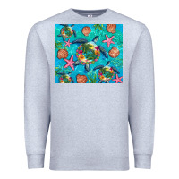 Heather Grey Turtle summer seashells starfish seaweed Premium Sweatshirt - Artiststas