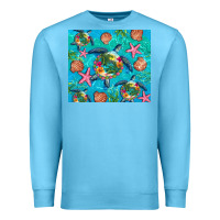 Ocean Blue Turtle summer seashells starfish seaweed Premium Sweatshirt - Artiststas