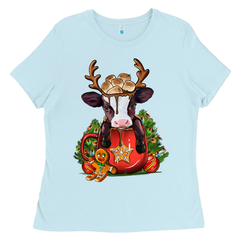 Christmas Baby Cow Hot Cocoa Ladies Tee by Jasminsmagicworld | Teevron