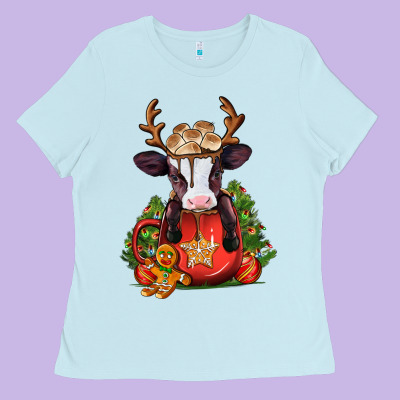 Christmas Baby Cow Hot Cocoa Ladies Tee Designed By Jasminsmagicworld