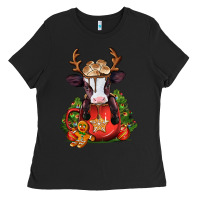 Black christmas baby cow hot cocoa Ladies Tee - Jasminsmagicworld