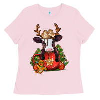 Bubblegum Pink christmas baby cow hot cocoa Ladies Tee - Jasminsmagicworld