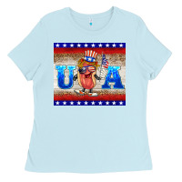 Baby Blue usa hot dog Ladies Tee - BarkalooDesign