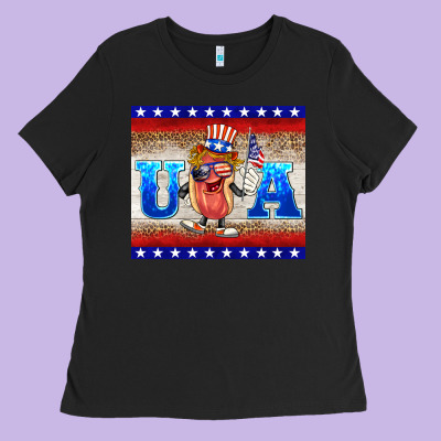 Usa Hot Dog Ladies Tee Designed By Barkaloodesign